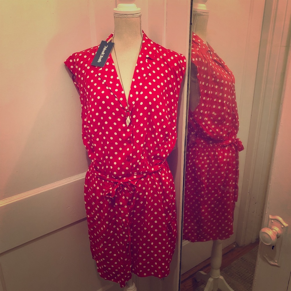 ModCloth 2X Red Polka Dot Romper